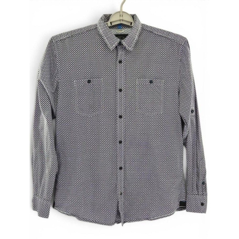 Men's Black Lilac Geometric Button Up Shirt Long Sleeve Streetwear Skater Urban